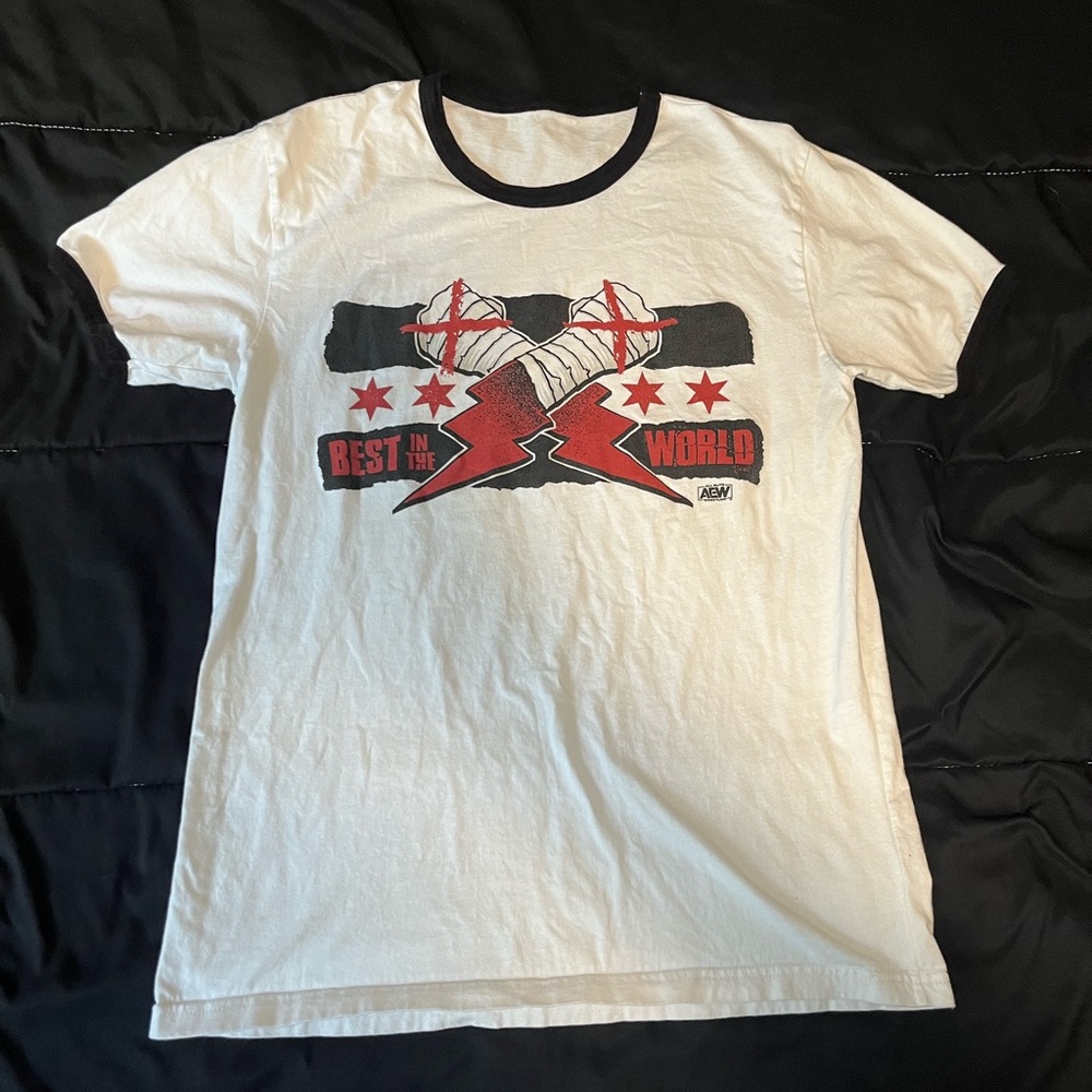 CM Punk Ringer T-Shirt Mens Small White Wrestling AEW Best in the World WWE Y2K